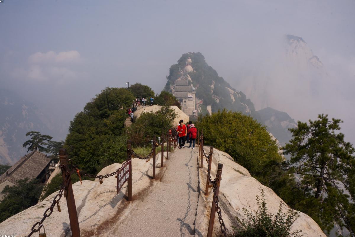 Steep stone steps of Mount Hua and the long-open plank road