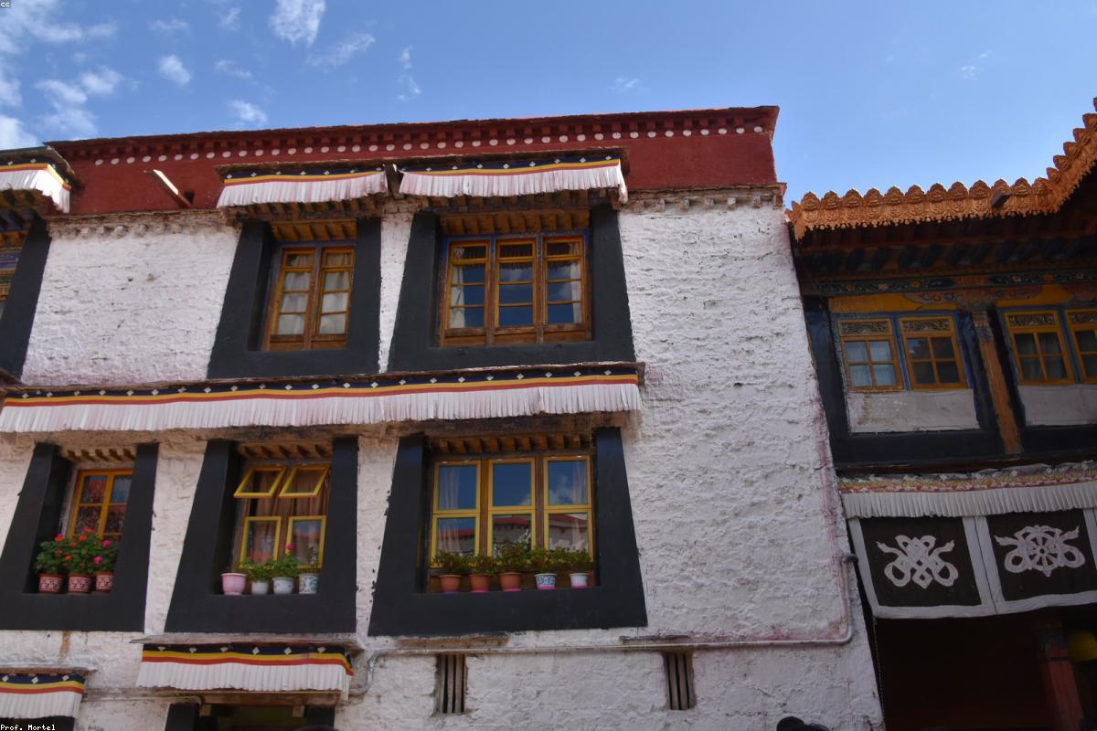Red monks' quarters cover the mountains at Wuming Buddhist College, Larong in Sichuan